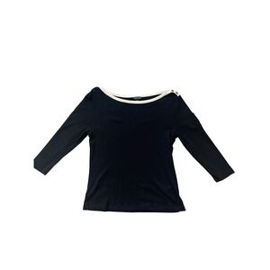 Lauren Ralph Lauren Black Cream Boatneck 3/4‎ Sleeve Top XL Logo EUC Preppy